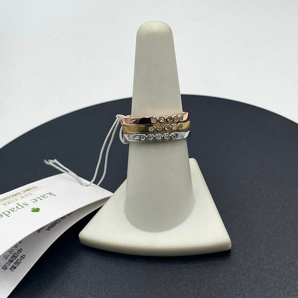 Kate Spade Full Circle Multi Metal Trio Crystal Stackable Band Ring Set 8 New - Picture 1 of 7
